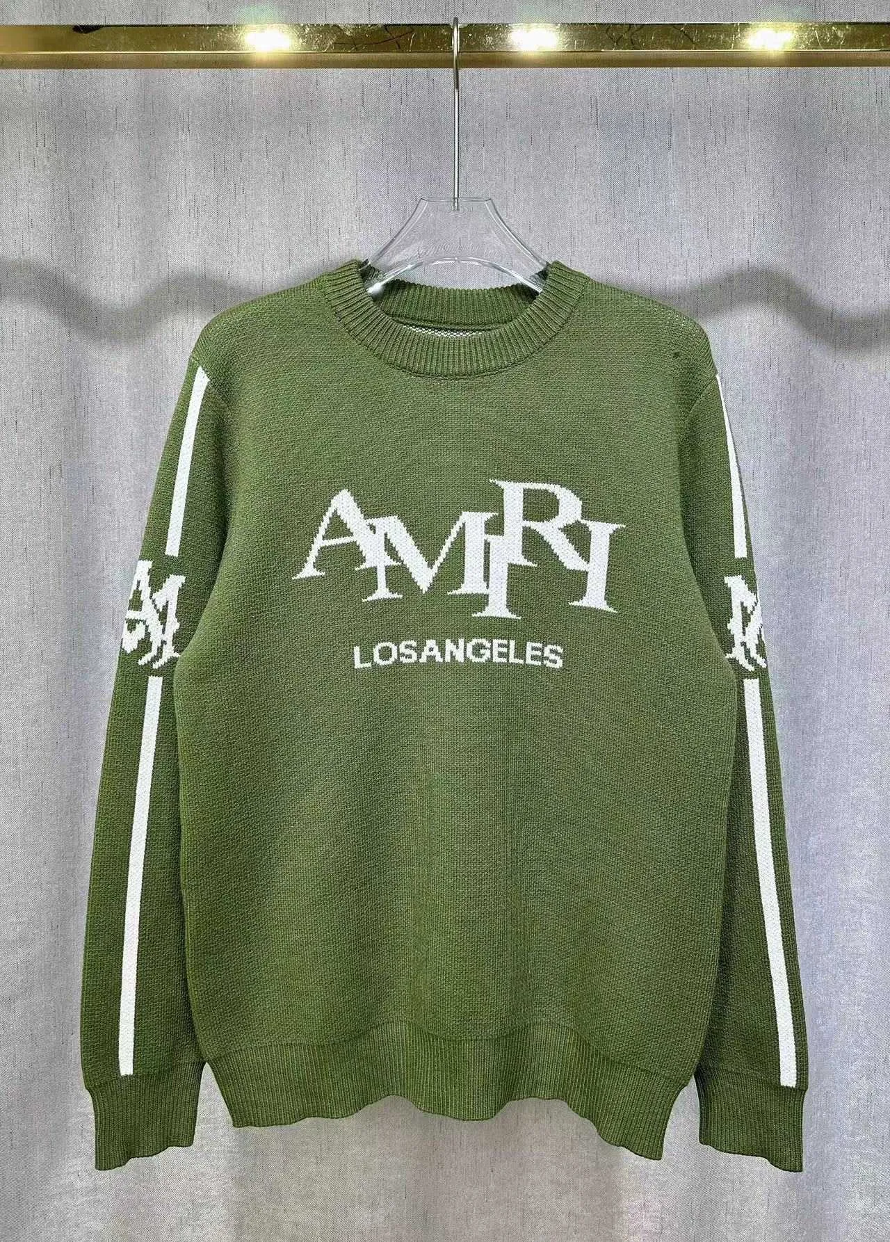 P230 🎉AMIRI new autumn and winter sweater Amiri letter jacquard on the front, large back Ⓜ️Exclusive Logo jacquard Color: Green Black Royal Blue Size: S M L XL XXL