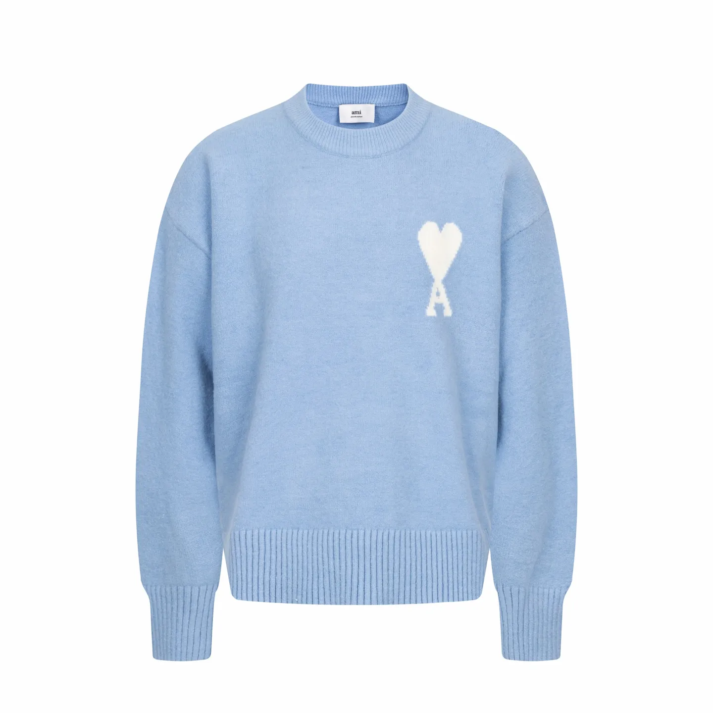 🅿️500 [Exclusive supply] Ami love jacquard crew neck sweater (blue) The original version was purchased for 2,006 and developed. The fabric is made of alpaca wool to maintain a stable shape. The stitching is even and firm, and the details are meticulously handled, reflecting the brand's strict control over quality. The overall design is simple and elegant, suitable for various occasions. Whether it is business or leisure, it can show an elegant and decent style. The overall wiring is straight and delicate, the fabric is comfortable and soft, and the color is consistent without color difference. It can be matched with the same style to create a fashionable look, and can be used in various occasions. Customized accessories, complete with three standards, the same style for men and women. Size:S-M-L-XL