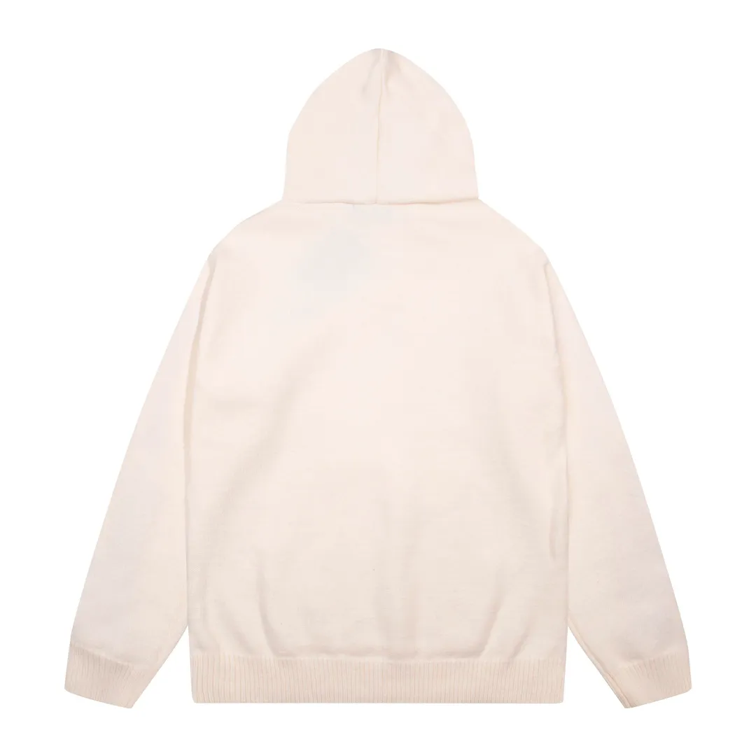 P340 AMIRI new letter logo jacquard, tassels damaged hole hooded sweater Color: apricot gray red black Size: S M L XL XXL