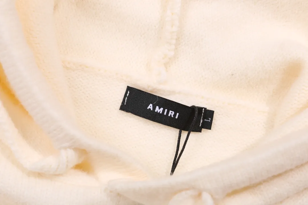 P340 AMIRI new letter logo jacquard, tassels damaged hole hooded sweater Color: apricot gray red black Size: S M L XL XXL