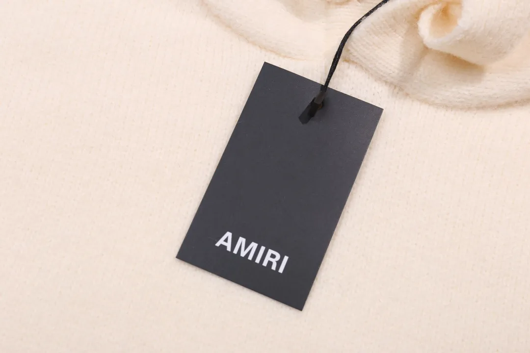 P340 AMIRI new letter logo jacquard, tassels damaged hole hooded sweater Color: apricot gray red black Size: S M L XL XXL
