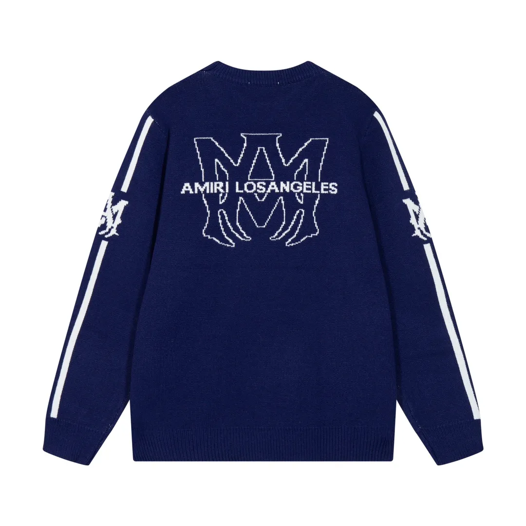P280 AMIRI new front letter logo letter jacquard round neck sweater Color: Green Blue Black Size: S M L XL XXL