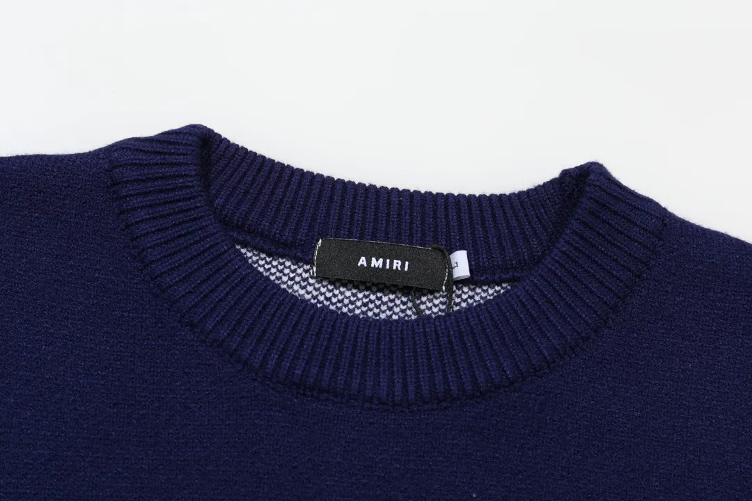 P280 AMIRI new front letter logo letter jacquard round neck sweater Color: Green Blue Black Size: S M L XL XXL