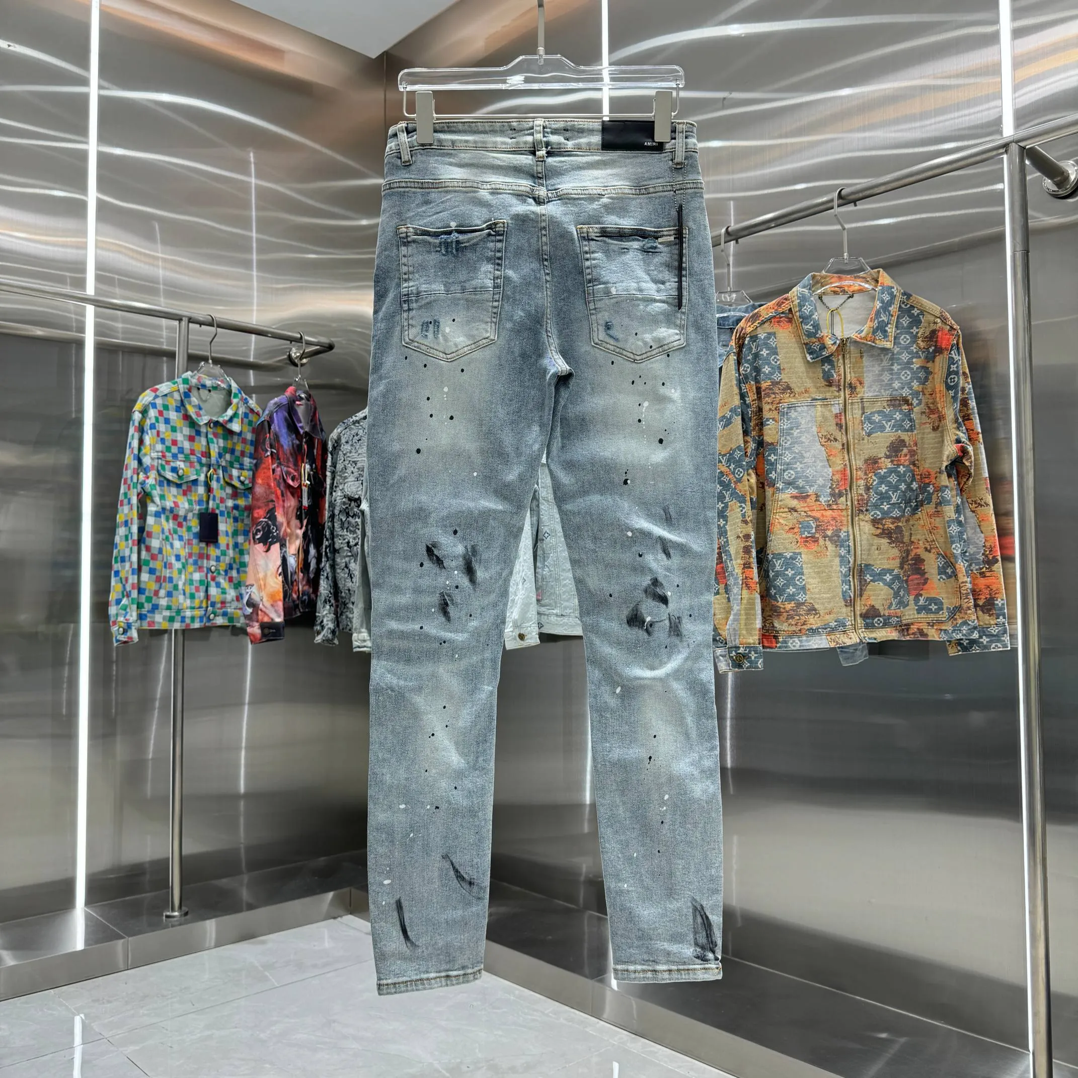P280 Amiri ripped graffiti craft street fashion slim fit stretch jeans Color Blue Size 30 32 34 36 38