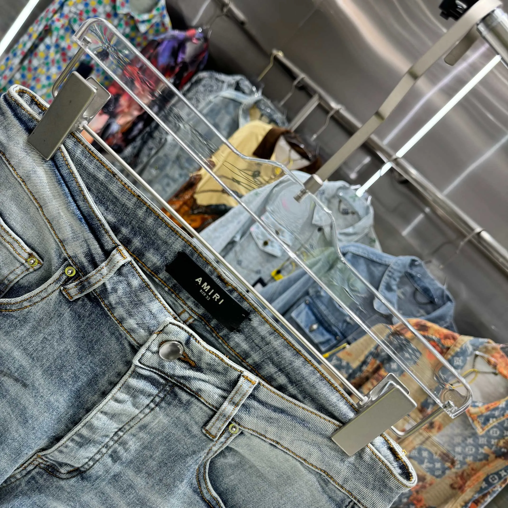 P280 Amiri ripped graffiti craft street fashion slim fit stretch jeans Color Blue Size 30 32 34 36 38