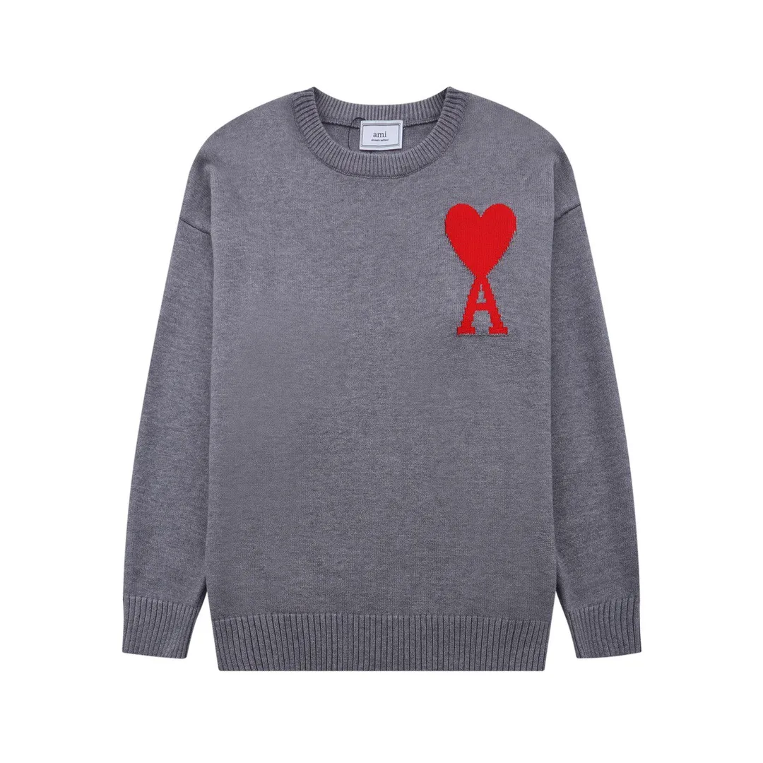 A08B#Ami Paris 2021Ami de Coeur love embroidered wool sweater Love A round neck Oversize version design Same style for men and women Color: blue dark green red light green red yellow black white apricot gray royal blue gray black heart red black heart purple 14 colors Size: S-XL