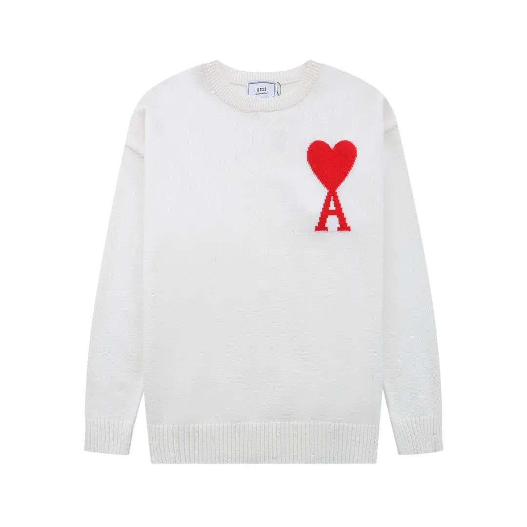 A08B#Ami Paris 2021Ami de Coeur love embroidered wool sweater Love A round neck Oversize version design Same style for men and women Color: blue dark green red light green red yellow black white apricot gray royal blue gray black heart red black heart purple 14 colors Size: S-XL