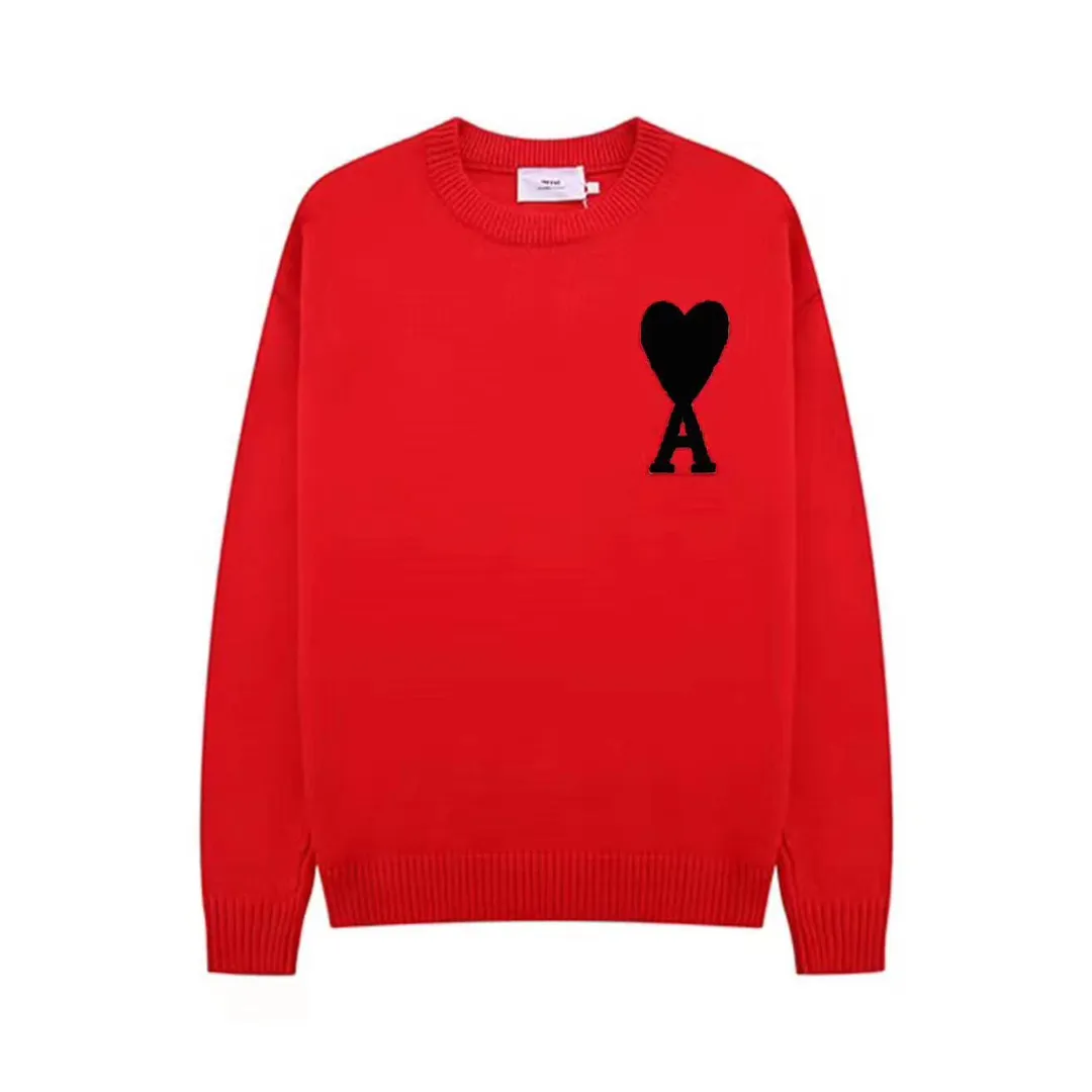A08B#Ami Paris 2021Ami de Coeur love embroidered wool sweater Love A round neck Oversize version design Same style for men and women Color: blue dark green red light green red yellow black white apricot gray royal blue gray black heart red black heart purple 14 colors Size: S-XL