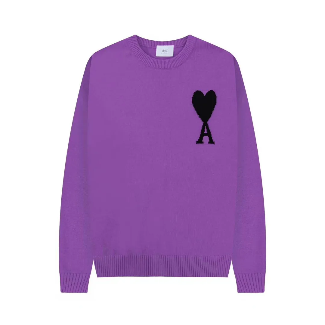 A08B#Ami Paris 2021Ami de Coeur love embroidered wool sweater Love A round neck Oversize version design Same style for men and women Color: blue dark green red light green red yellow black white apricot gray royal blue gray black heart red black heart purple 14 colors Size: S-XL