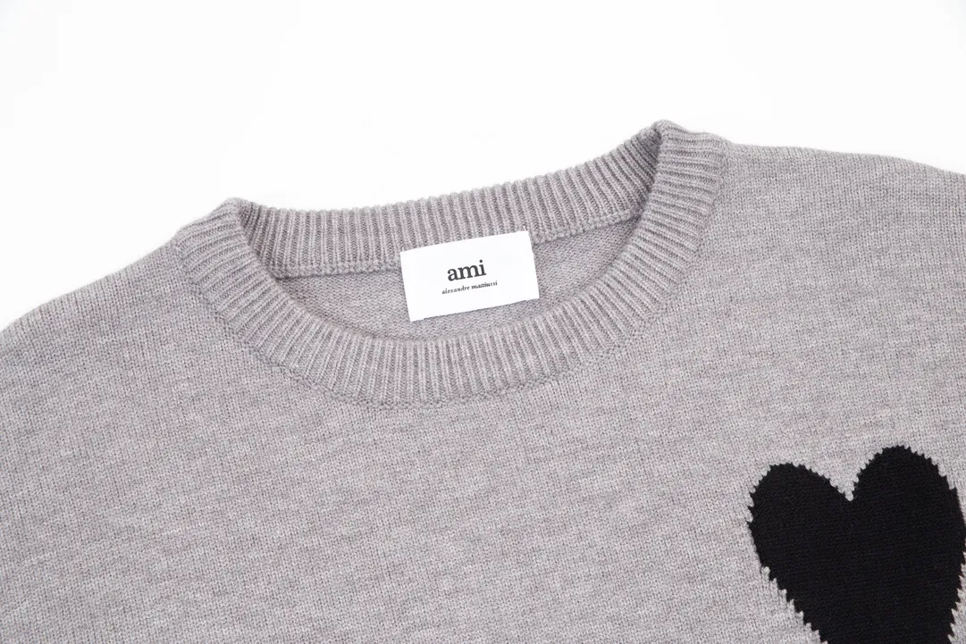 A08B#Ami Paris 2021Ami de Coeur love embroidered wool sweater Love A round neck Oversize version design Same style for men and women Color: blue dark green red light green red yellow black white apricot gray royal blue gray black heart red black heart purple 14 colors Size: S-XL