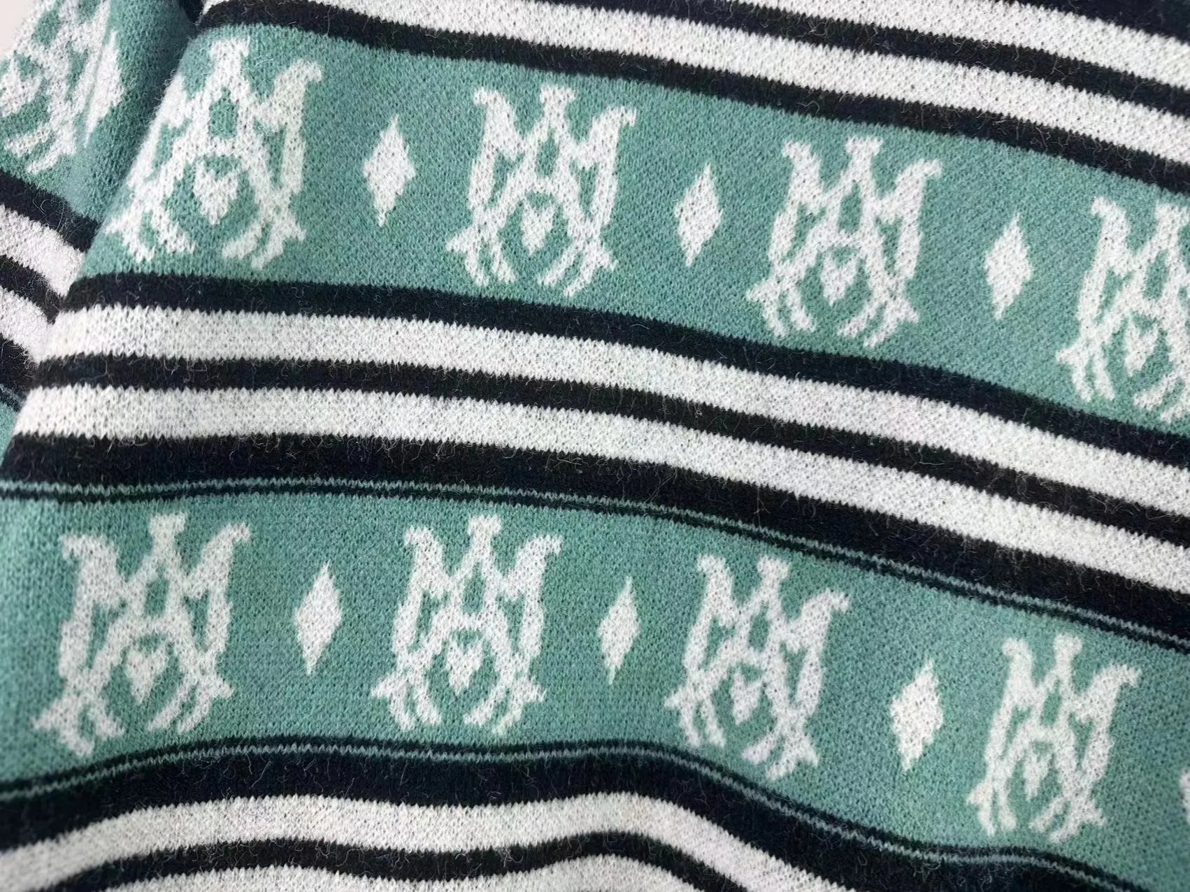 P240 🎉AMIRI new seahorse wool sweater, personalized logo embroidery on the collar, 🈵 exclusive logo jacquard, color: green black digital: S M L XL XXL