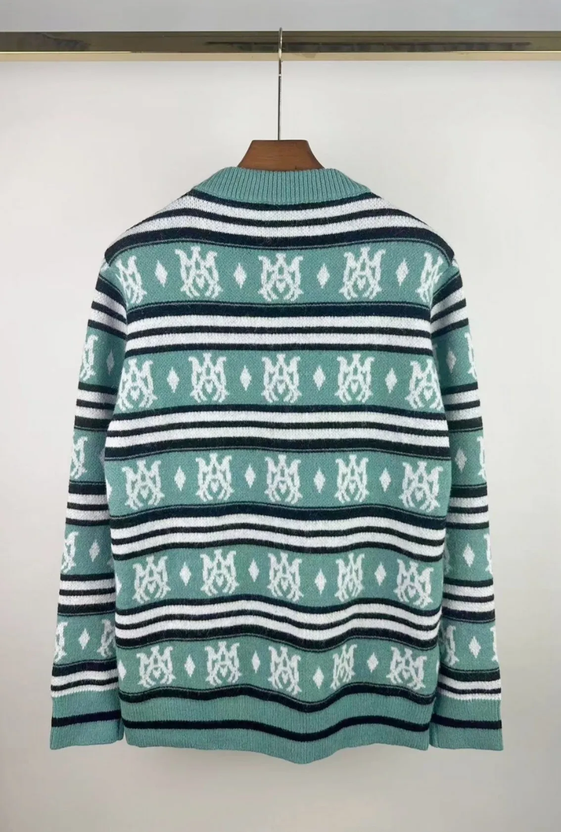 P240 🎉AMIRI new seahorse wool sweater, personalized logo embroidery on the collar, 🈵 exclusive logo jacquard, color: green black digital: S M L XL XXL