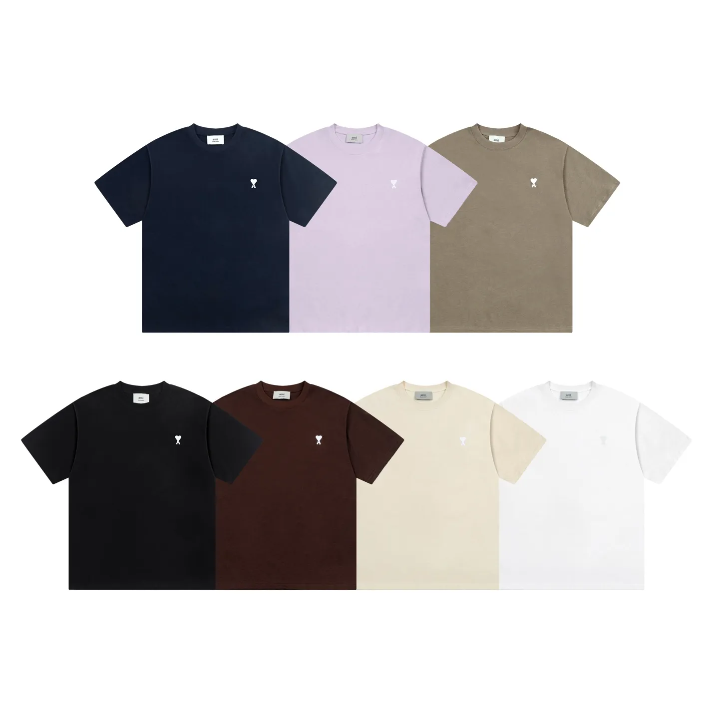 AMI PARIS 25SS new spring and summer classic white ADC small love embroidered short-sleeved T-shirt. Customized 230g double yarn pure cotton fabric matching 280G rib. New main wheat. Washable wheat QR code can be scanned. Same style for men and women. Color: black, white, Baolan, apricot, purple, gray green, coffee. Size: S-XL