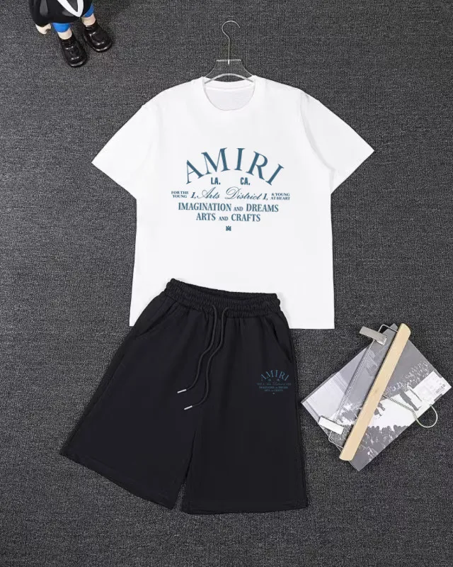 P280 AMIRI spring and summer short-sleeved suit, Xinjiang long-staple cotton short-sleeved + pure cotton terry shorts, a fusion of top elements, trendy men's fashion, unparalleled in terms of upper body comfort, it can be said to be a must-have set for summer. Size: S M L