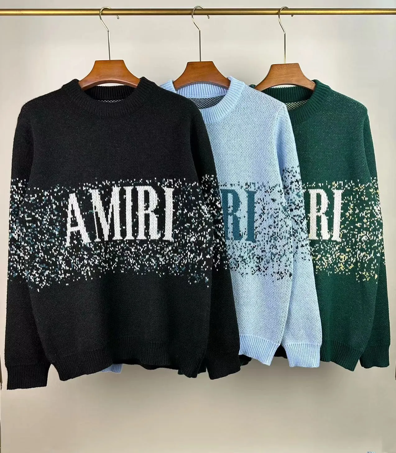 P250 🎉AMIRI new autumn and winter sweater classic logo jacquard on the front Color: Black Sky Blue Grass Green Size: S M L XL XXL