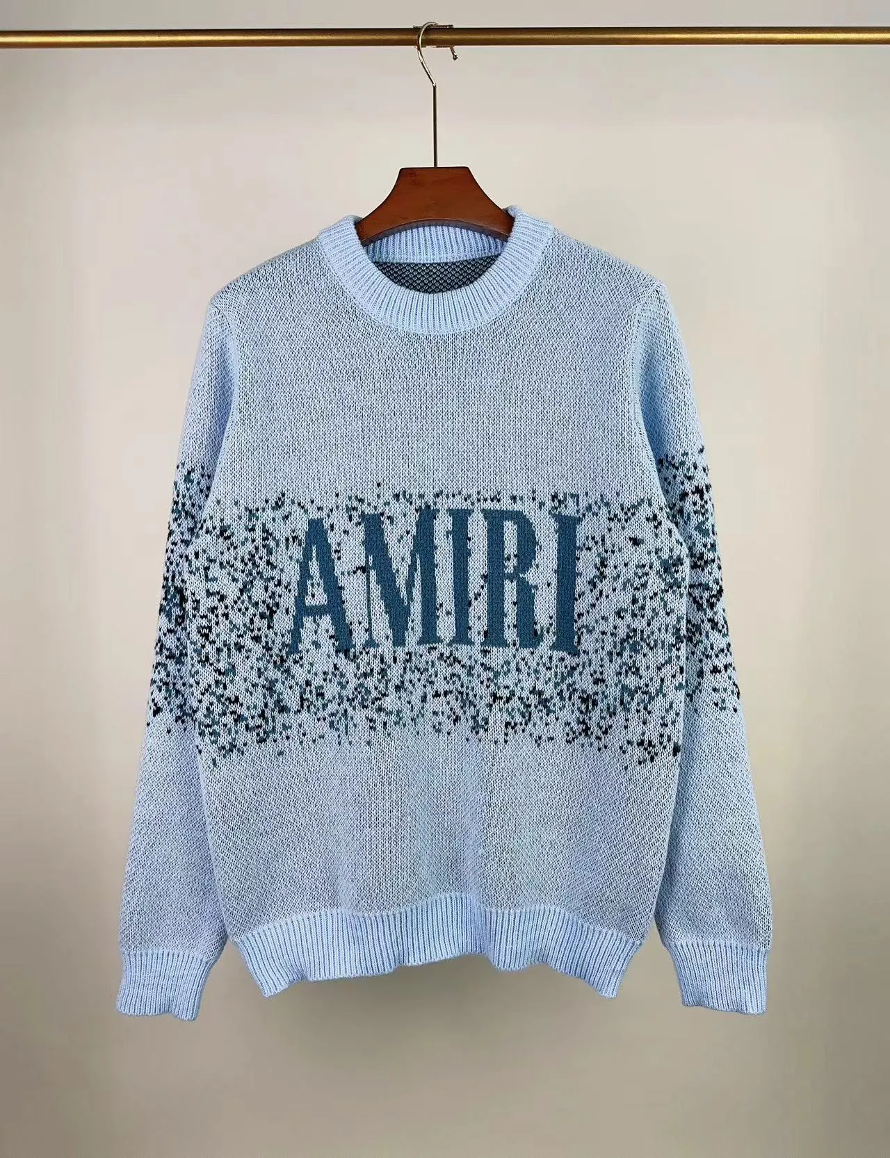 P250 🎉AMIRI new autumn and winter sweater classic logo jacquard on the front Color: Black Sky Blue Grass Green Size: S M L XL XXL