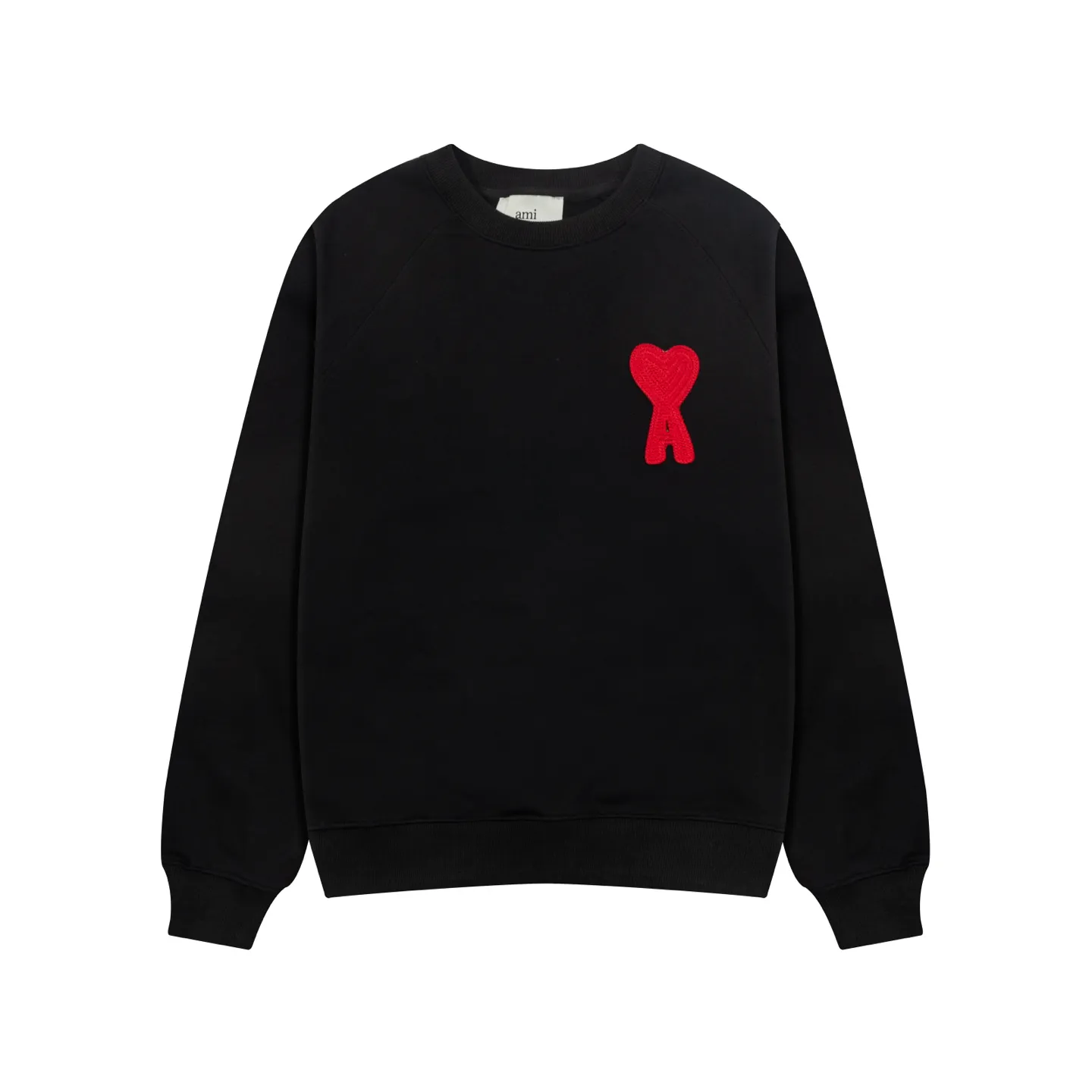 665# AMI PARIS 25 autumn and winter new classic woven big love towel embroidered raglan round neck pullover sweatshirt Customized 360g pure cotton fabric YP replica New main wheat Washable wheat QR code can be scanned Same style for men and women Color: black Baolan apricot/red heart Size: S-XL