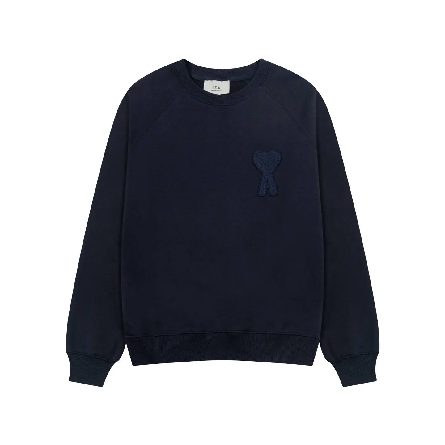 665# AMI PARIS 25 autumn and winter new classic woven big love towel embroidered raglan round neck pullover sweatshirt Customized 360g pure cotton fabric YP replica New main wheat Washable wheat QR code can be scanned Same style for men and women Color: black Baolan apricot/red heart Size: S-XL