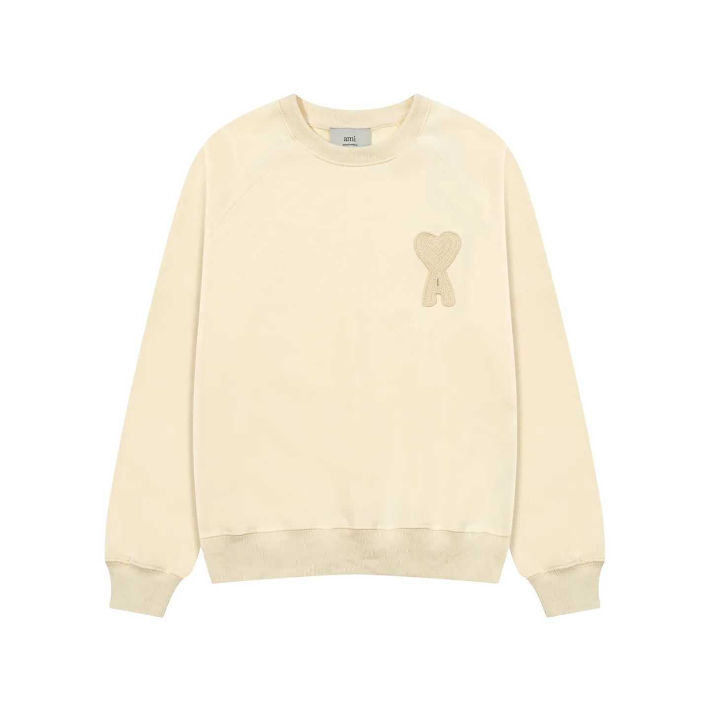 665# AMI PARIS 25 autumn and winter new classic woven big love towel embroidered raglan round neck pullover sweatshirt Customized 360g pure cotton fabric YP replica New main wheat Washable wheat QR code can be scanned Same style for men and women Color: black Baolan apricot/red heart Size: S-XL