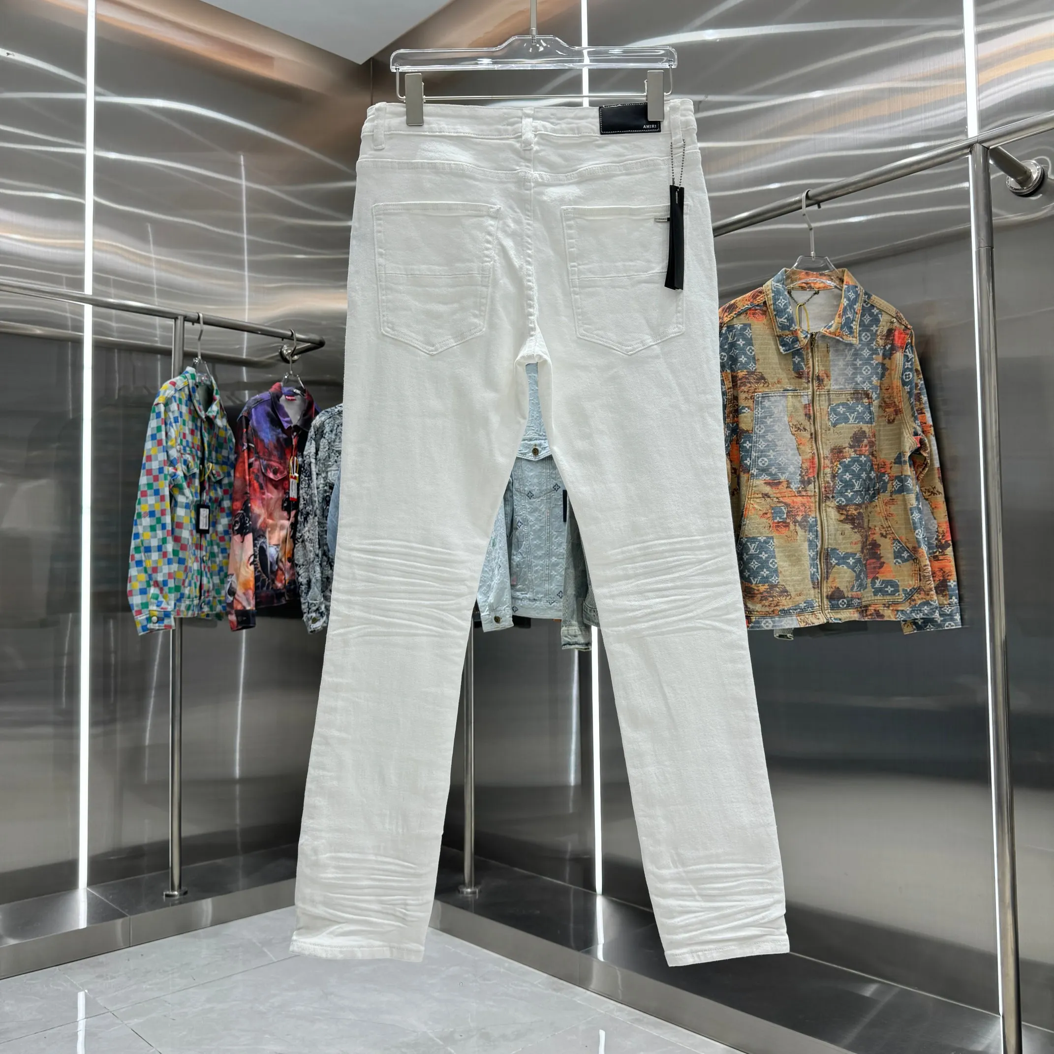 P290 Amiri ripped patchwork hot-drilled process street fashion slim fit stretch jeans Color White Size 30 32 34 36 38