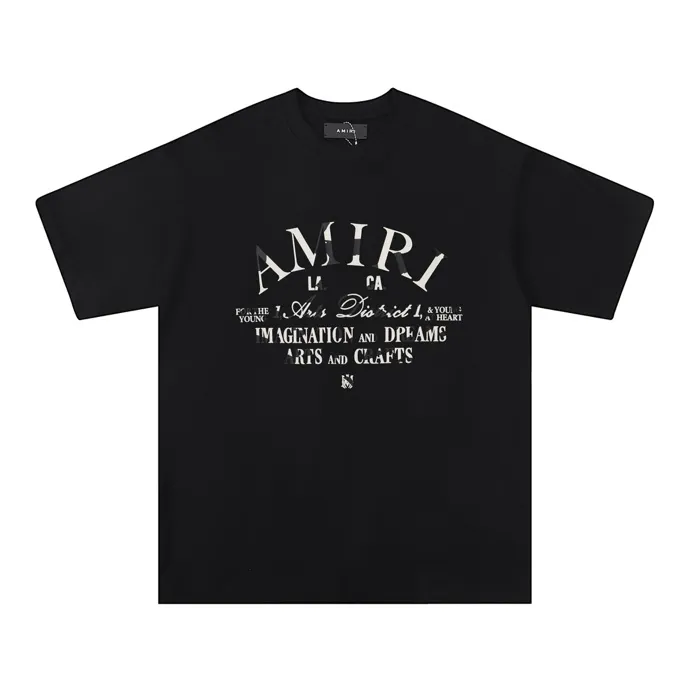 Style number: 704 P114 Fabric: 260g double yarn AMIRI 2025 spring and summer new logo round neck T-shirt high street unisex style loose classic letter short sleeves Color: white black Size: S M L XL