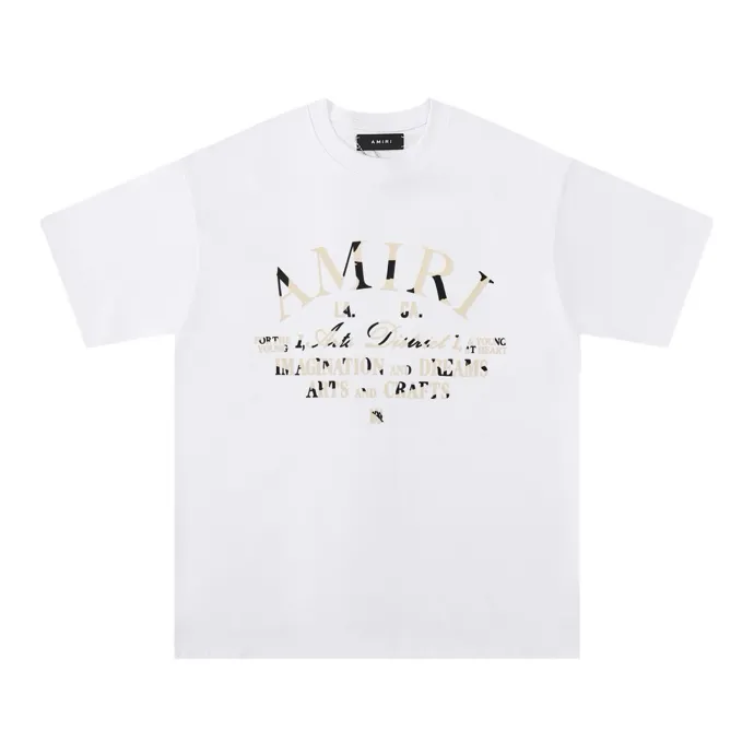 Style number: 704 P114 Fabric: 260g double yarn AMIRI 2025 spring and summer new logo round neck T-shirt high street unisex style loose classic letter short sleeves Color: white black Size: S M L XL