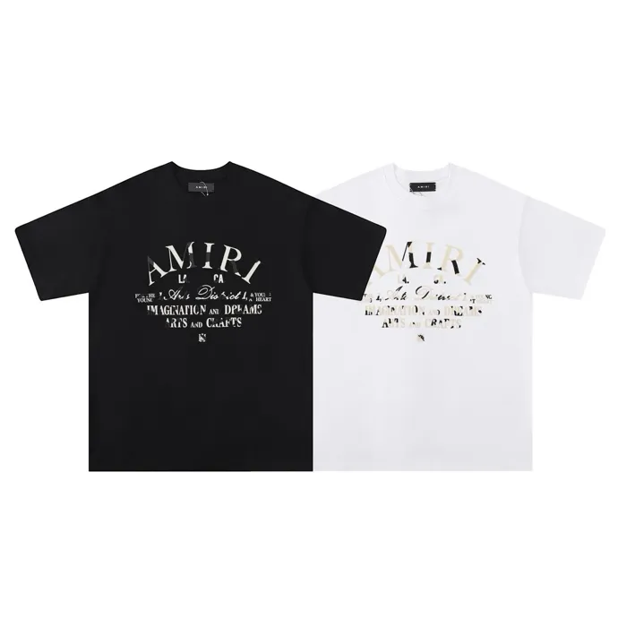 Style number: 704 P114 Fabric: 260g double yarn AMIRI 2025 spring and summer new logo round neck T-shirt high street unisex style loose classic letter short sleeves Color: white black Size: S M L XL