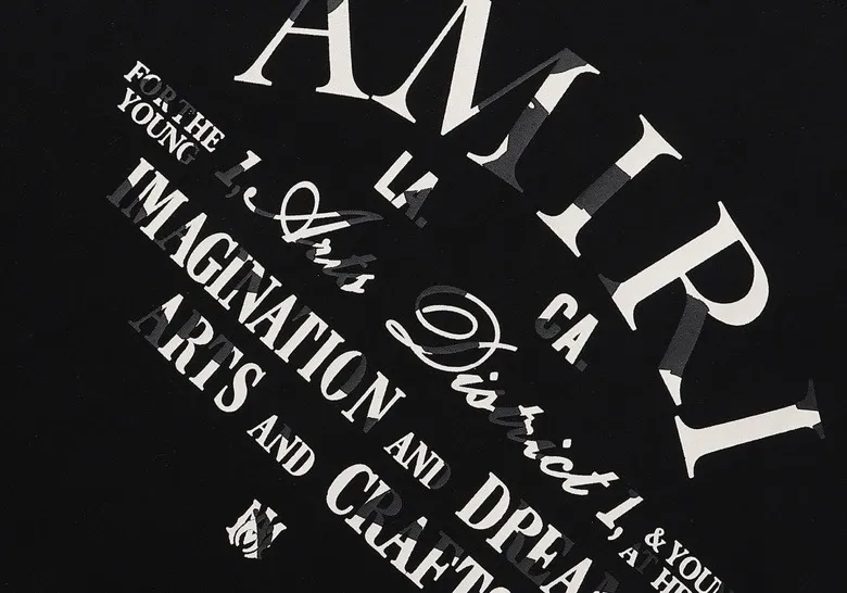 Style number: 704 P114 Fabric: 260g double yarn AMIRI 2025 spring and summer new logo round neck T-shirt high street unisex style loose classic letter short sleeves Color: white black Size: S M L XL