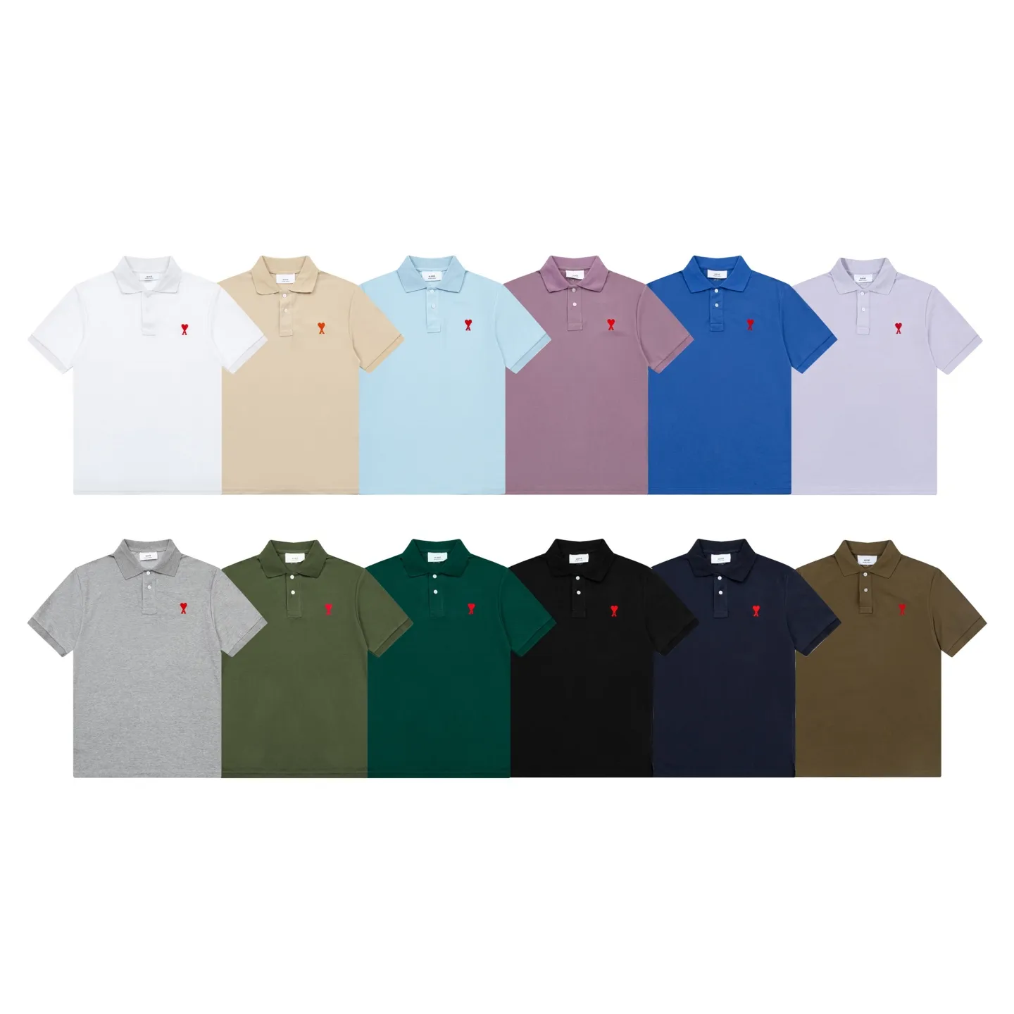 116# AMI Paris spring and summer reverse collar classic love embroidered letter A heart pure cotton men's and women's polo shirt short sleeve Color: black white sky orchid gray khaki color orchid Baolan military green dark green purple gray green light purple Code number: S-XL