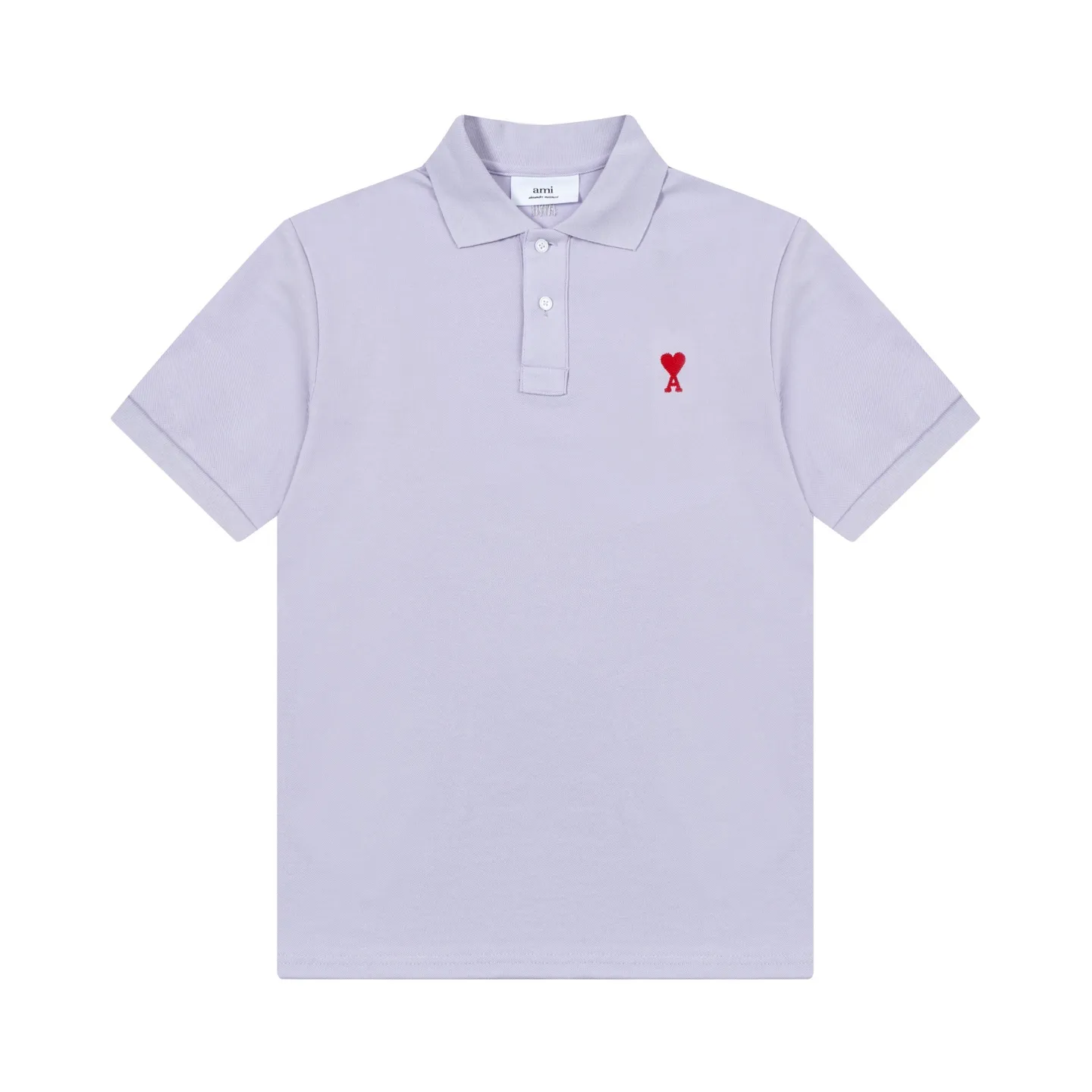 116# AMI Paris spring and summer reverse collar classic love embroidered letter A heart pure cotton men's and women's polo shirt short sleeve Color: black white sky orchid gray khaki color orchid Baolan military green dark green purple gray green light purple Code number: S-XL