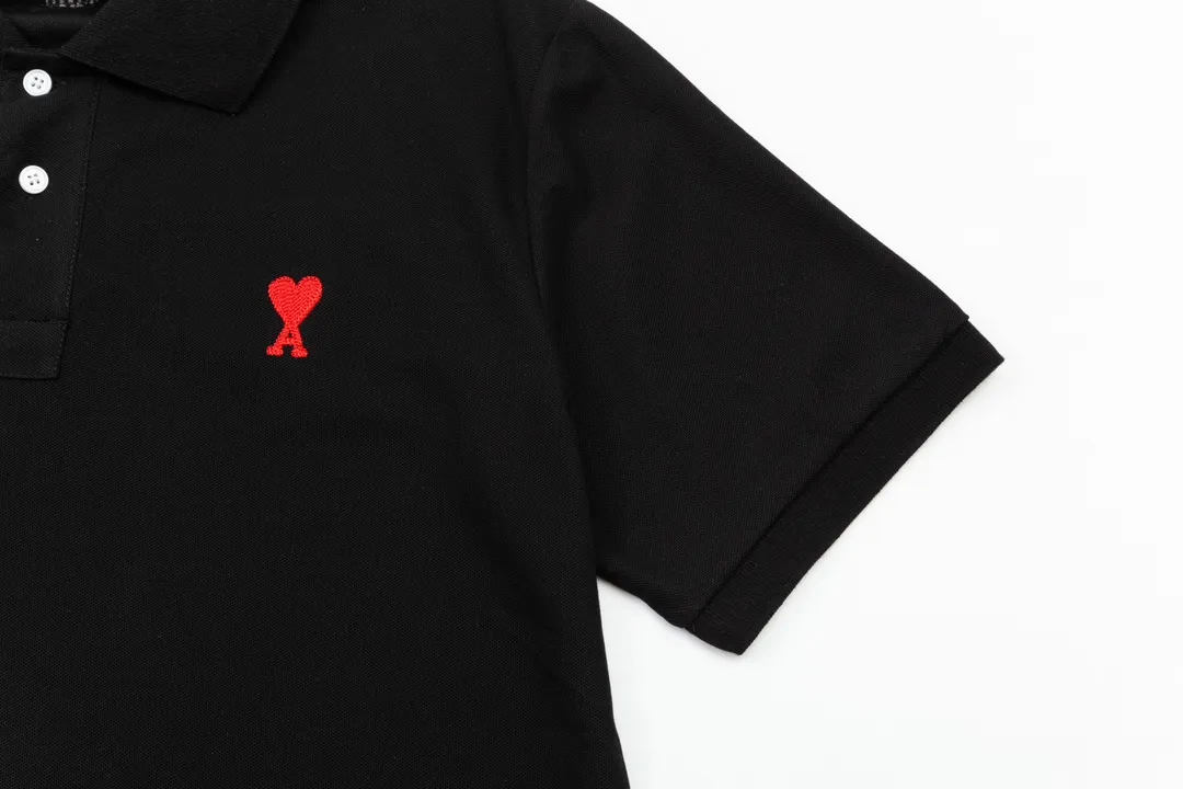 116# AMI Paris spring and summer reverse collar classic love embroidered letter A heart pure cotton men's and women's polo shirt short sleeve Color: black white sky orchid gray khaki color orchid Baolan military green dark green purple gray green light purple Code number: S-XL