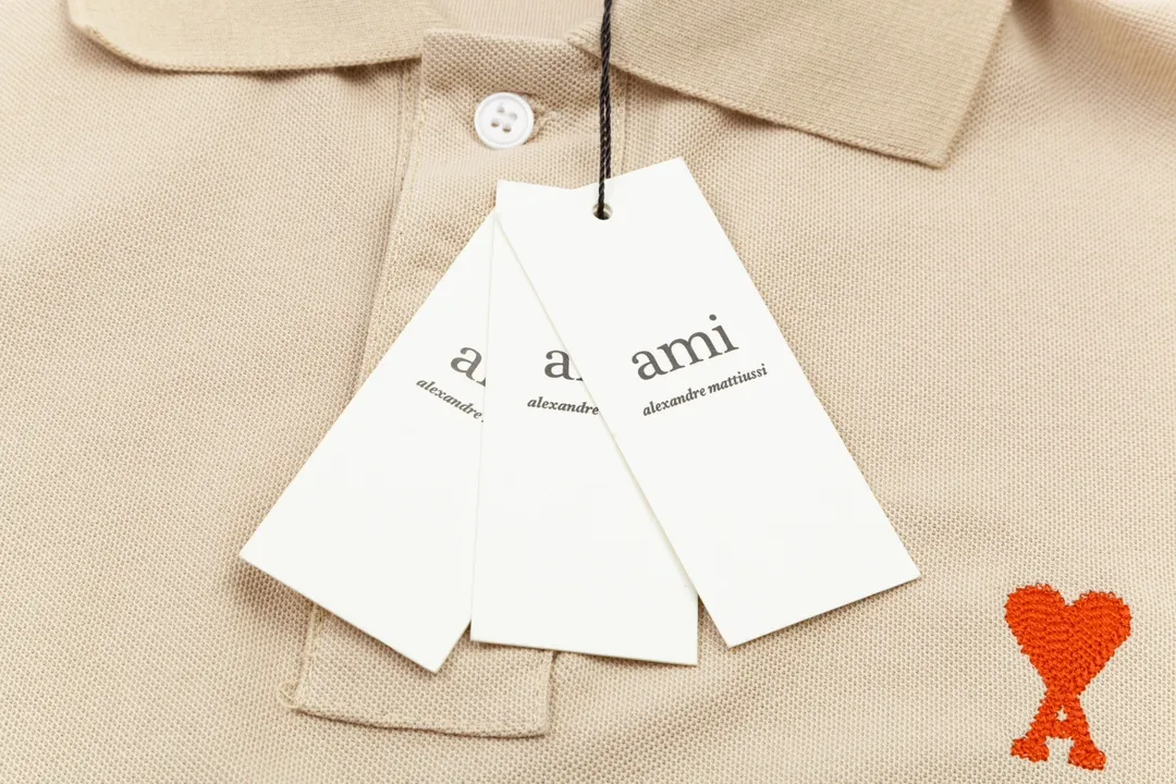 116# AMI Paris spring and summer reverse collar classic love embroidered letter A heart pure cotton men's and women's polo shirt short sleeve Color: black white sky orchid gray khaki color orchid Baolan military green dark green purple gray green light purple Code number: S-XL
