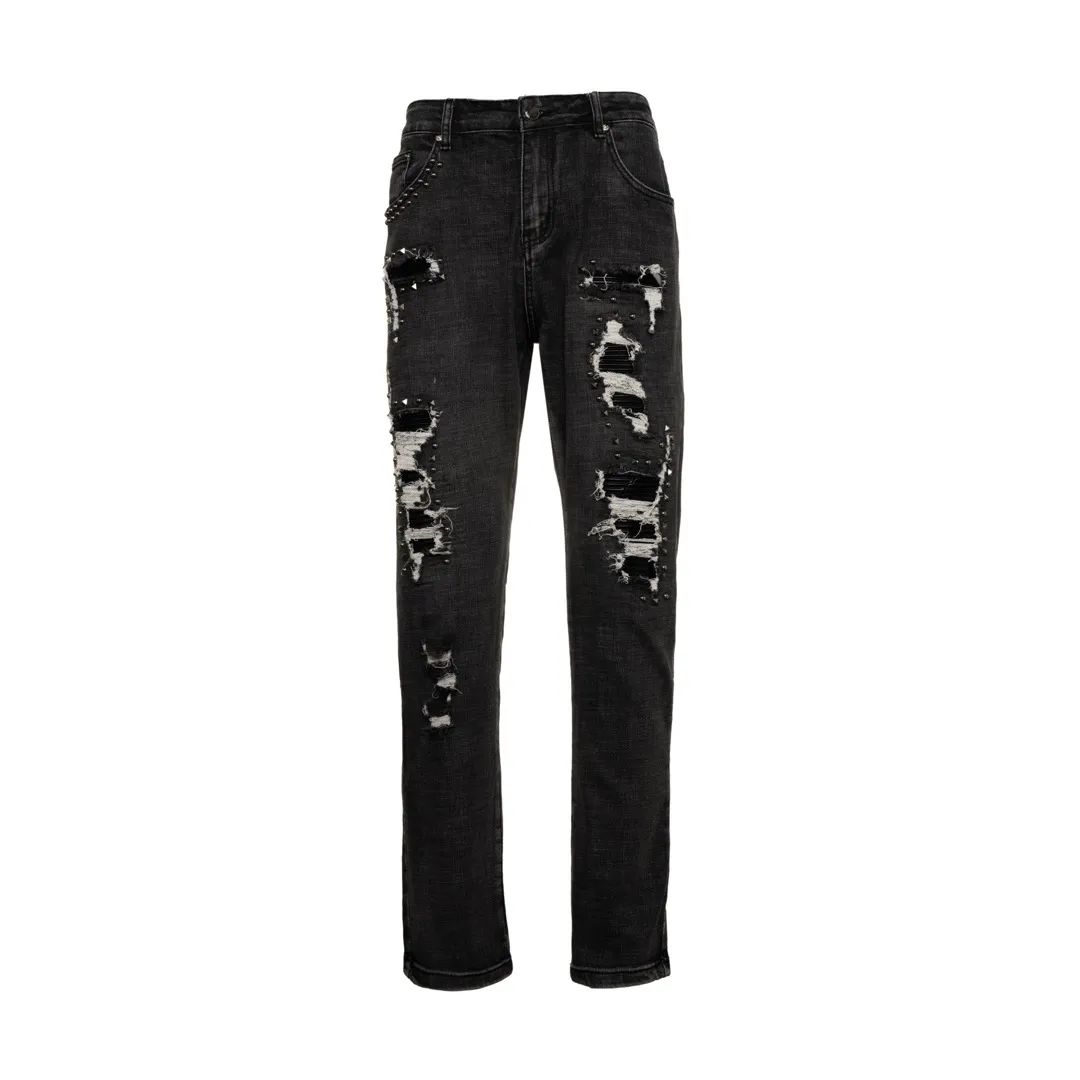 P240 AMIRI Washed and Distressed High Street Slim Jeans and Trousers - In recent years, high street has become an increasingly common word in men's clothing. High street style has also become an important direction for everyone to match. High street related items are basically inseparable from oversize or off-shoulder tops. The lower body is paired with trackpants or tight-fitting denim. In my opinion, the most representative one is perhaps the denim. Operated by Ningbo washing factory. Front and back. Cat whiskers on trouser legs to play with beautiful fading. Full of high-end feel, the knee-part destroyed design is combined with the patchwork design. It has been used as a facade design. Leather waist nameplate. Customized crotch placket hardware. Engraved molding. Style number: 1630# Size: 30 32 34 36 38