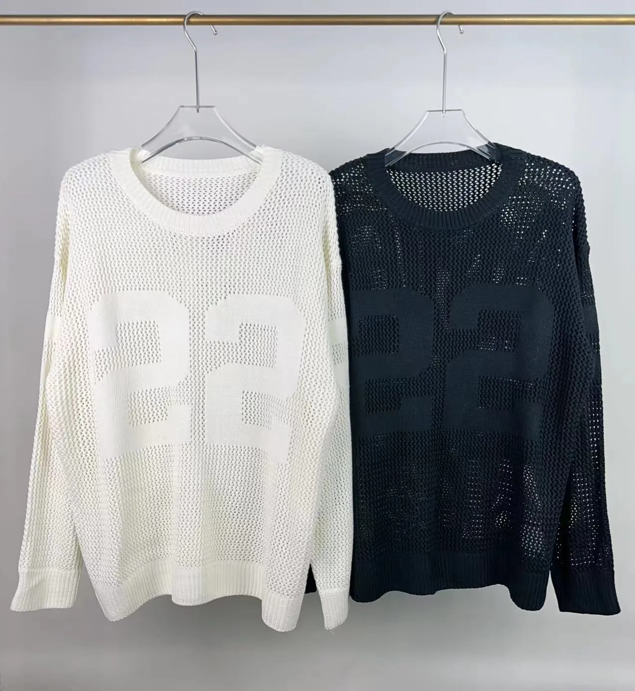 P260 AMIRI new sweater, front and back logo jacquard, 🈵 body hollowed out with heavy craftsmanship, color: black, pearl white, size: S M L XL XXL