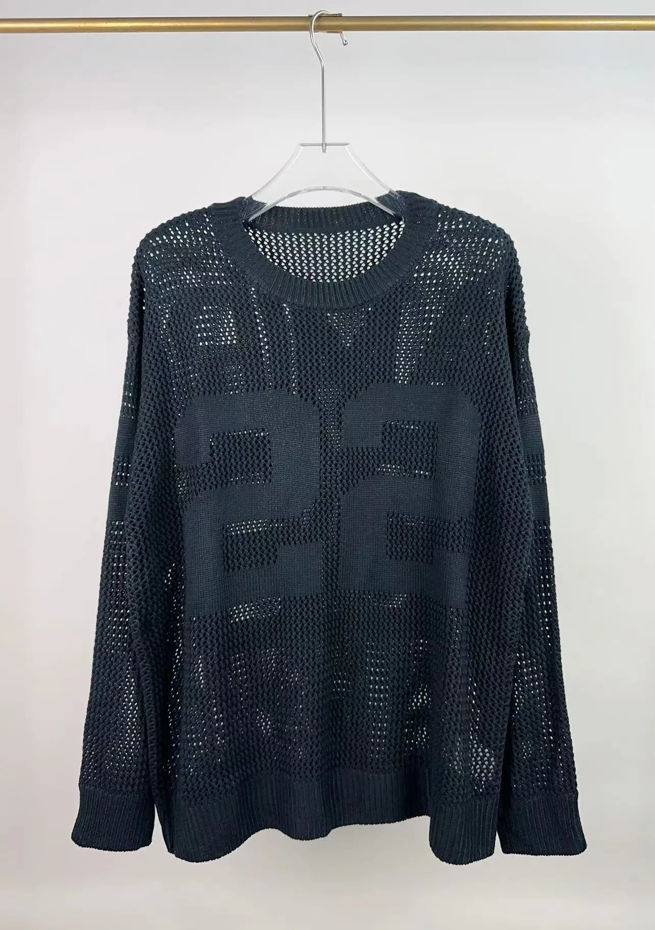 P260 AMIRI new sweater, front and back logo jacquard, 🈵 body hollowed out with heavy craftsmanship, color: black, pearl white, size: S M L XL XXL