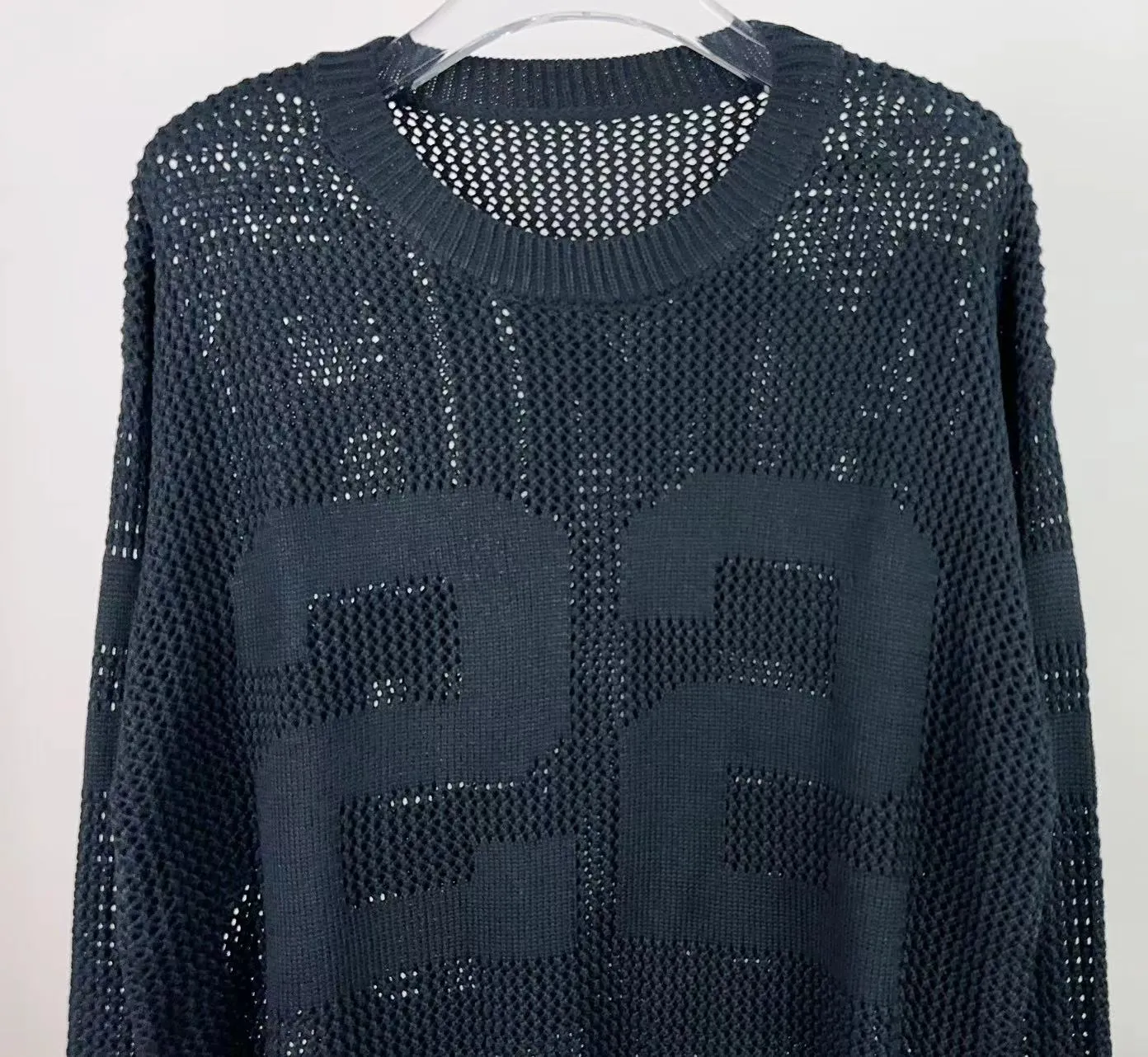 P260 AMIRI new sweater, front and back logo jacquard, 🈵 body hollowed out with heavy craftsmanship, color: black, pearl white, size: S M L XL XXL
