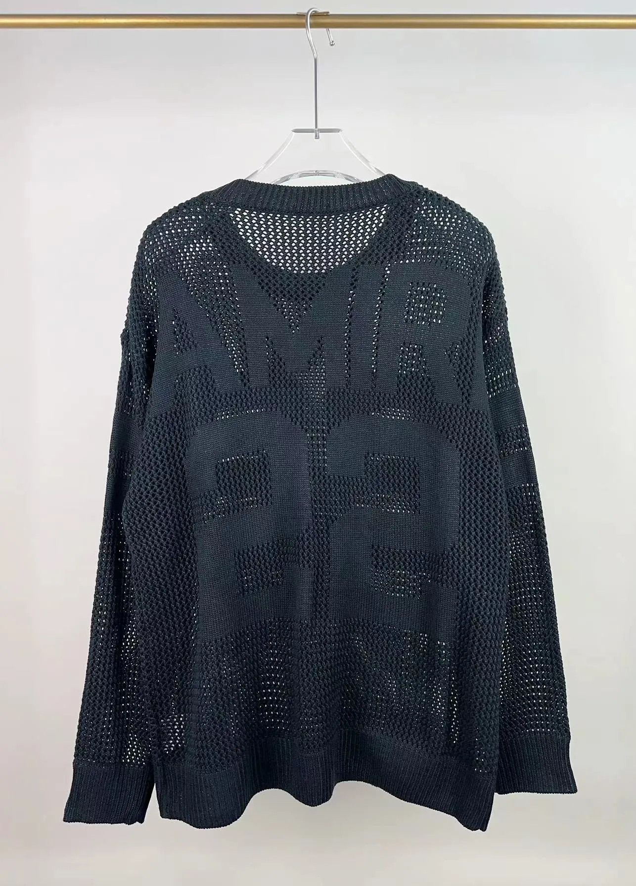 P260 AMIRI new sweater, front and back logo jacquard, 🈵 body hollowed out with heavy craftsmanship, color: black, pearl white, size: S M L XL XXL