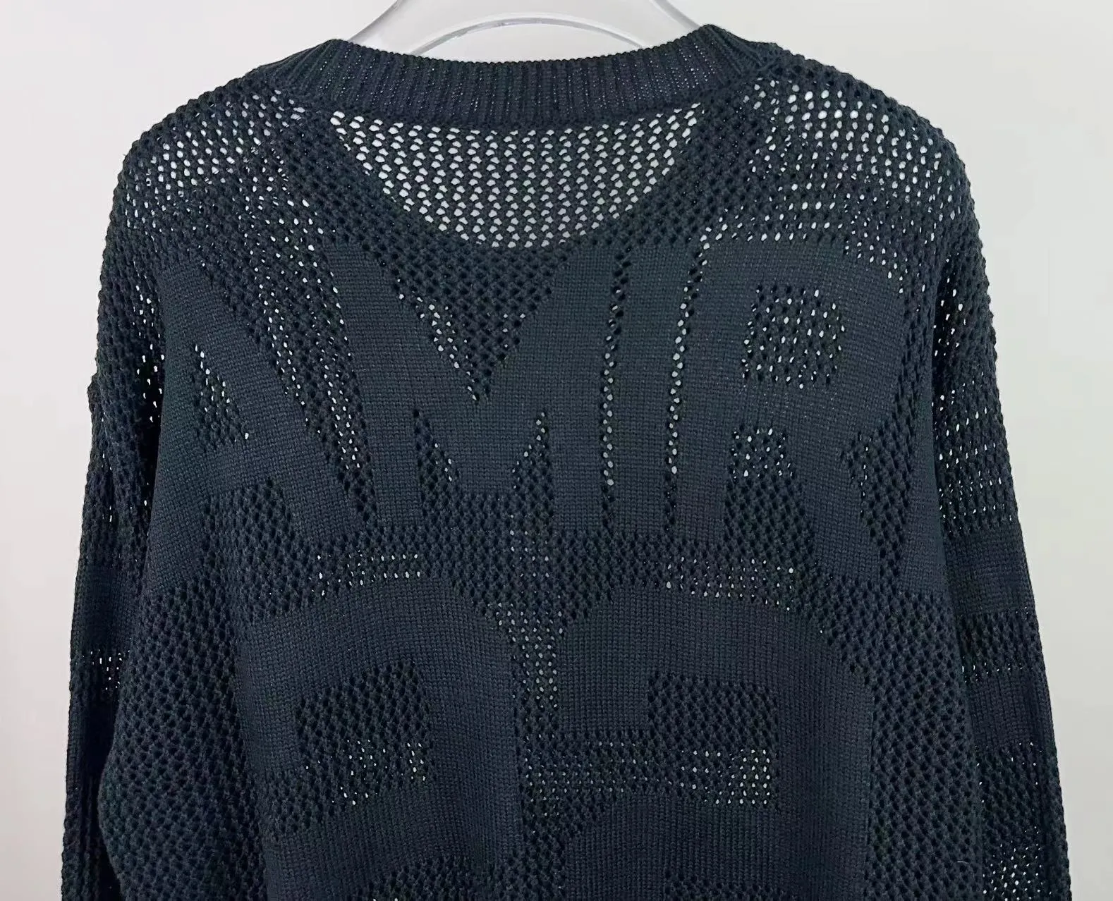 P260 AMIRI new sweater, front and back logo jacquard, 🈵 body hollowed out with heavy craftsmanship, color: black, pearl white, size: S M L XL XXL