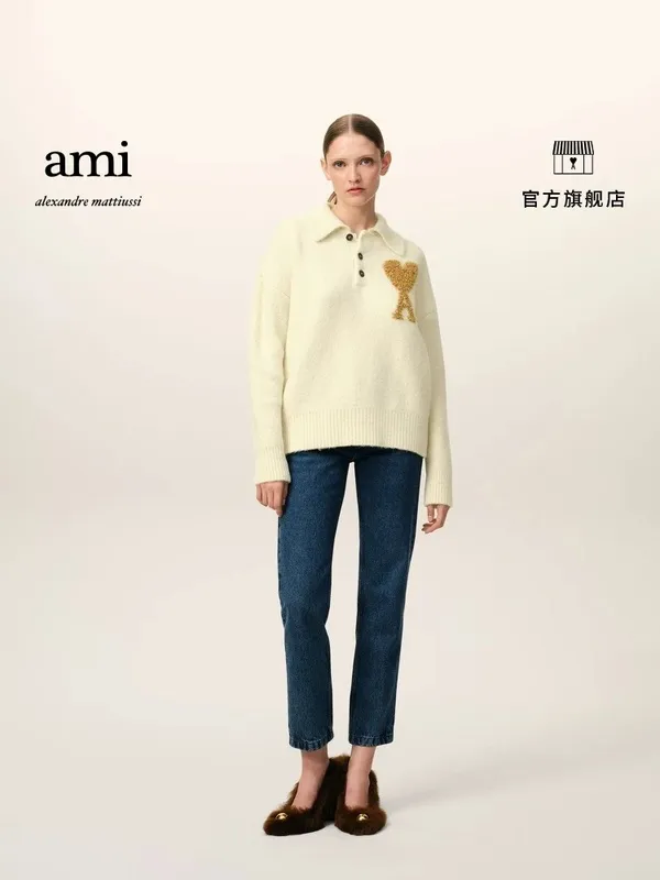 Ami Paris 2024 autumn and winter new products knitted POLO sweater SMLXL