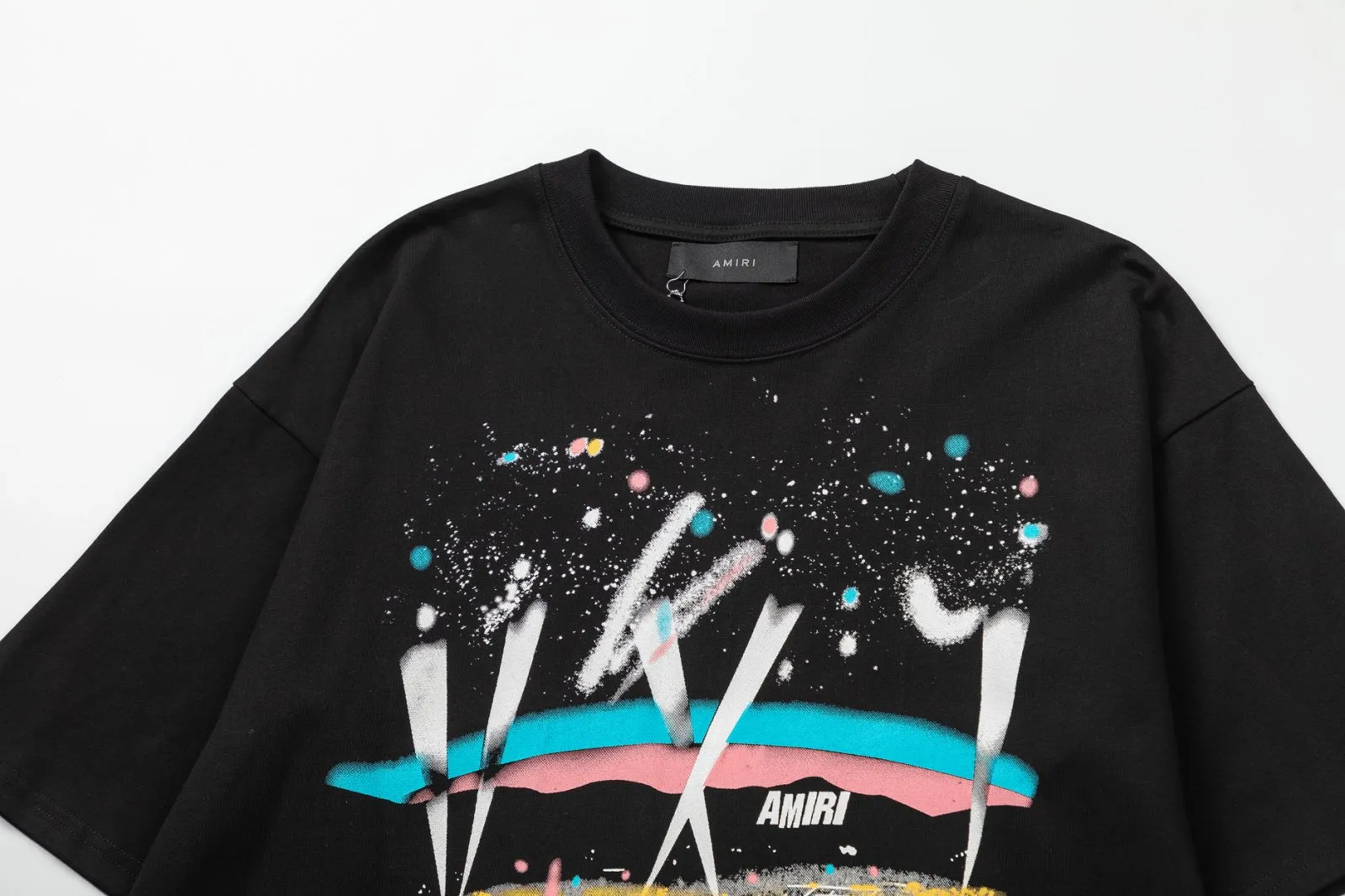 8008#P140amiri colorful hand-painted printed logo, made of 300g fabric, color: black. Size: S M L XL