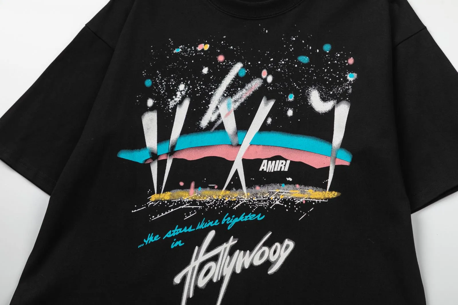 8008#P140amiri colorful hand-painted printed logo, made of 300g fabric, color: black. Size: S M L XL