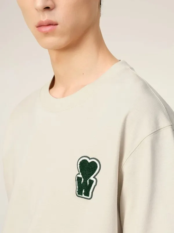 AMI PARIS 25SS new product [Co-branded by Choi Woo-sik] Co-branded logo WDC contrasting logo short-sleeved T-shirt. Customized 230g double yarn pure cotton fabric matching 280G rib YP replica. New main wheat. Washable wheat QR code can be scanned. Same style for men and women. Color: dark green, apricot. Size: S-XL