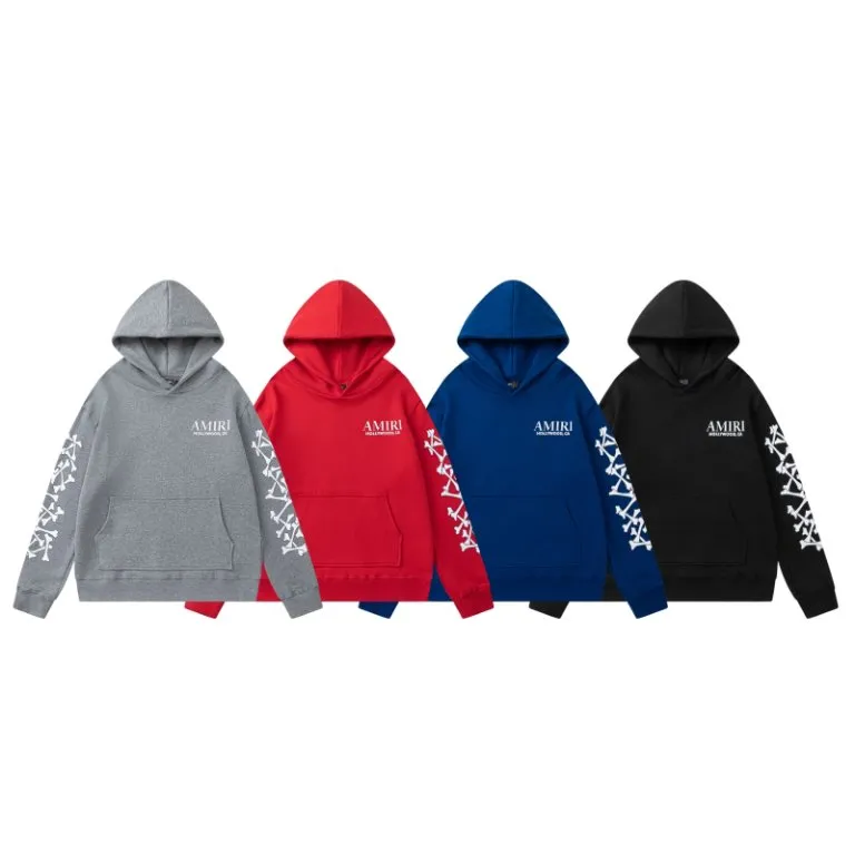 P310 7188-01#AMIRI classic bone print logo, 480g terry fabric, color: black, floral gray, red, colorful blue, size: S M L XL