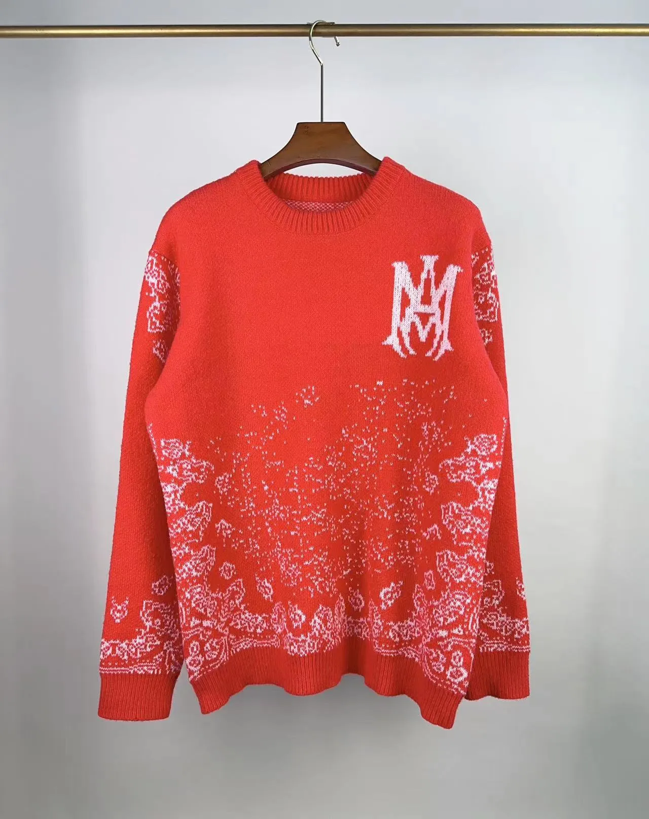 P240 🎉AMIRI new sweater Amiri exclusive logo jacquard on the front, letter logo jacquard on the back Color: Red Black Size: S M L XL XXL