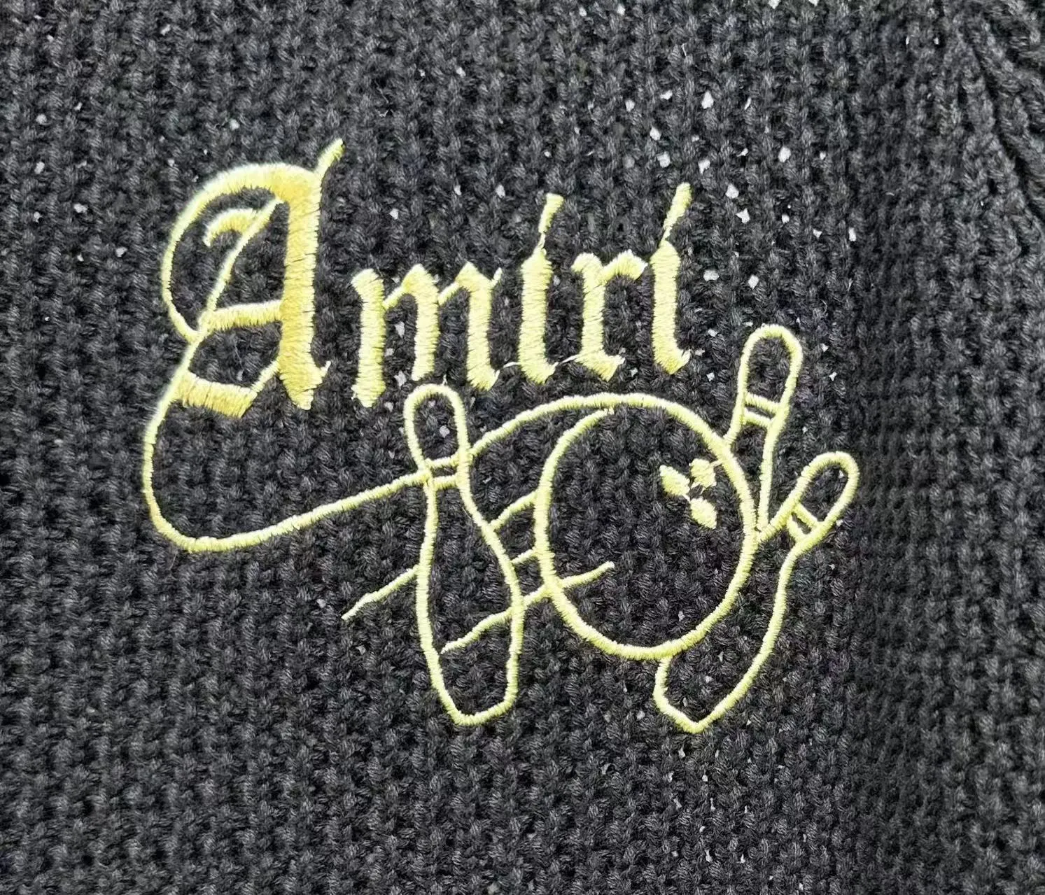 P270 🎉2025 AMIRI new summer sweater fabric POLO collar cardigan short sleeves, front and back bowling balls 🎳 pattern embroidery 🈵 body hollow heavy craftsmanship Color: White Black Size: S M L XL XXL