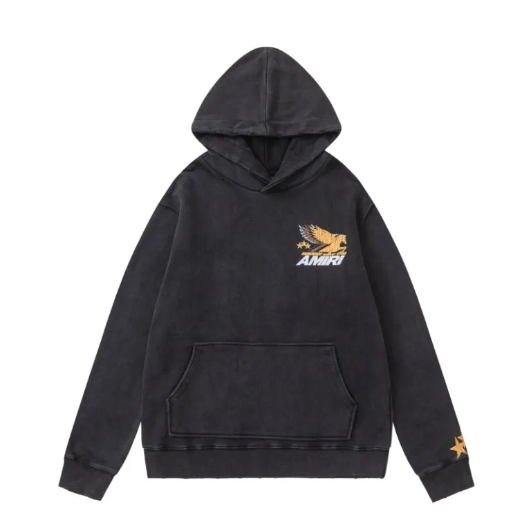 P330 7190#AMIRI Pegasus LOGO, 480g fabric with distressed hole craftsmanship, color: black, size: S M L XL