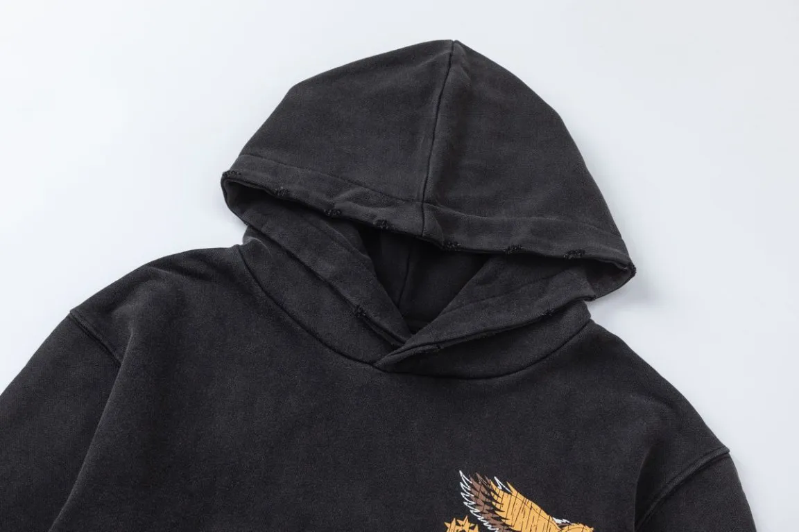 P330 7190#AMIRI Pegasus LOGO, 480g fabric with distressed hole craftsmanship, color: black, size: S M L XL