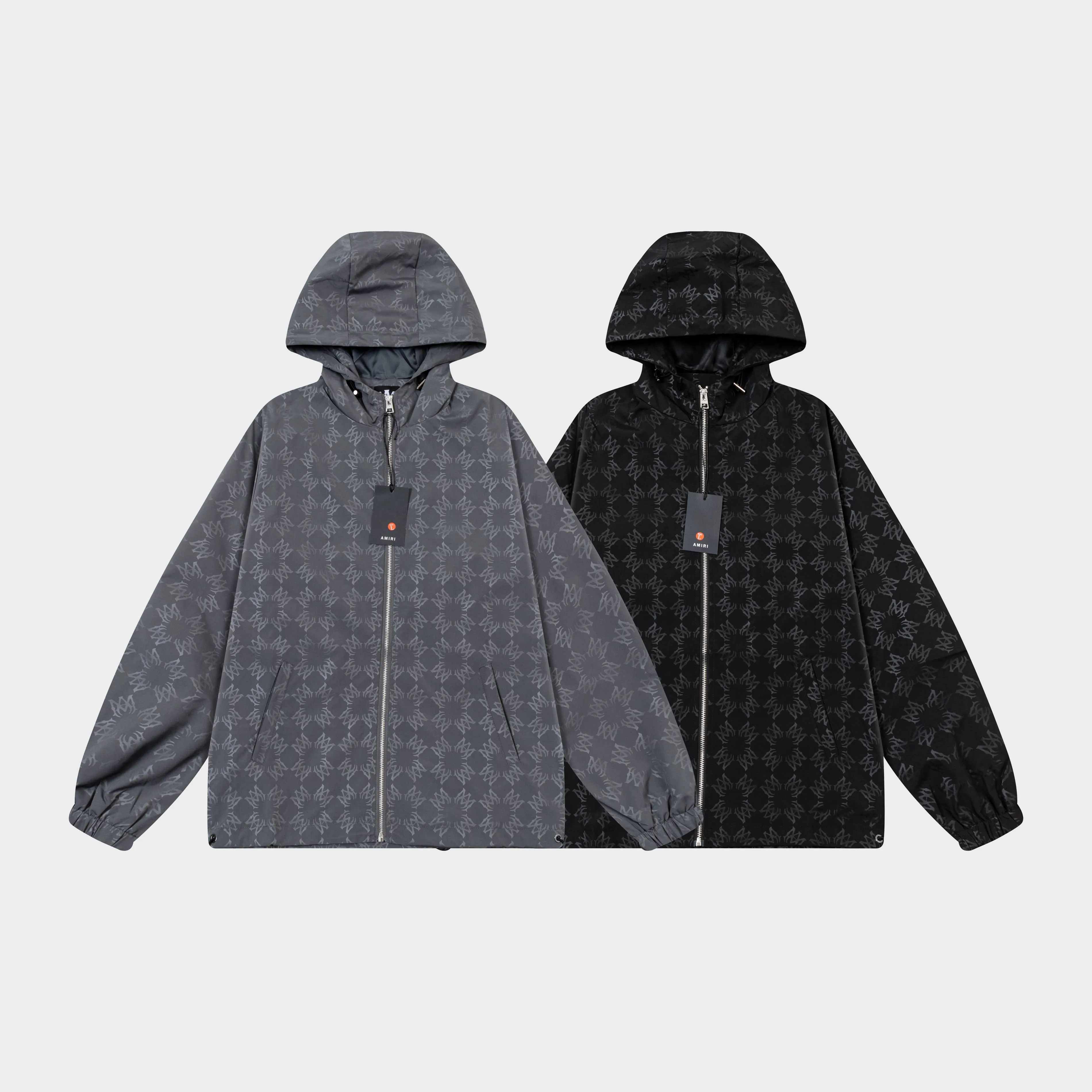 P320 2025 AMIRI... New style for autumn and winter Hardware Logo. High-quality hooded jacket. Mainly recommended version. Customized fabrics. Higher grade. High-density memory brushed lining. More fashionable and comfortable. High-standard customization. The upper body is very stylish. Classic and versatile. It can be matched with any fashion. The version is super good. It is recommended!  Color: Gray Black Size: M-4XL