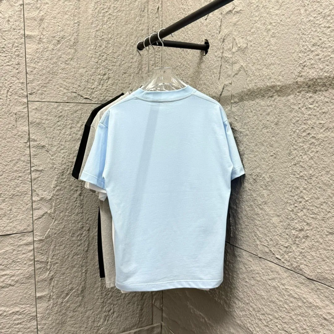 🅿️180 Ami* 2025 spring and summer new style Embroidered red love Customized double yarn plain cotton fabric Short-sleeved T-shirt Uniform for men and women Color: black white light blue light pink Size: S (90-130 pounds) M (120-150 pounds) L (140-165 pounds) XL (160-180 pounds) XXL (180-210 pounds)
