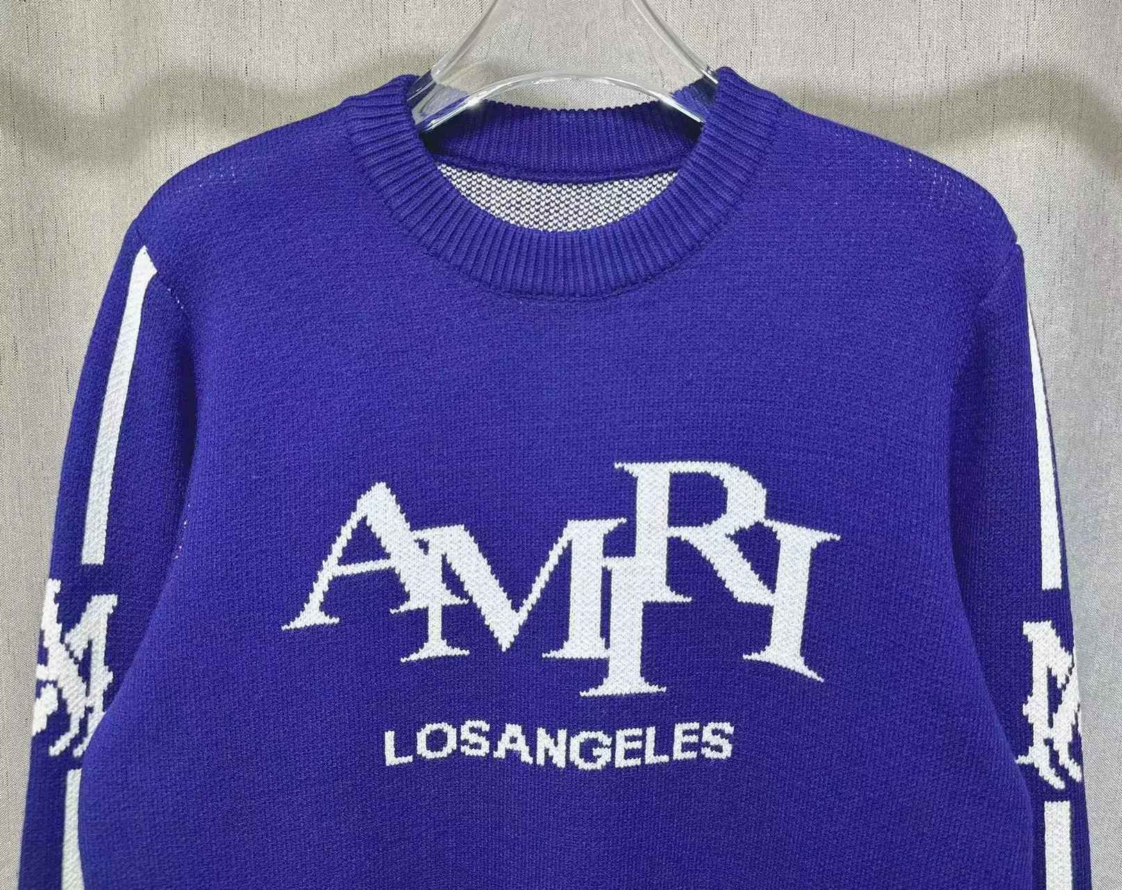 P240 AMIRI new autumn and winter sweater Amiri letter jacquard on the front, large Ⓜ️exclusive Logo jacquard on the back Color: Green Black Royal Blue Size: S M L XL XXL